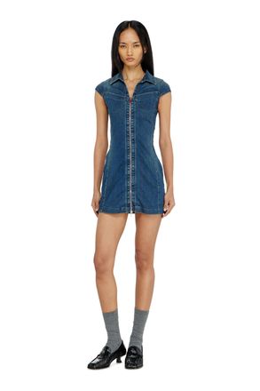 Diesel Denim shirt dress with full zip - Dresses - Woman - Blue