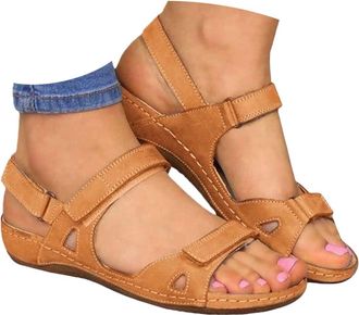 Generic Sandals for Women 2026 Comfortable Casual Wedge Sandals Open Toe Adjustable Ankle Strap Sandals Summer Wide Fit Low Heel Walking Sandals with Arch Sup