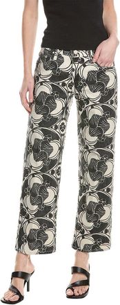 Mother The Mid-Rise Rambler Zip Ankle Curlycue Black & Cream Jean