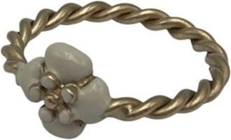 Chanel Gold White Metal Band Ring (Pre-Owned)