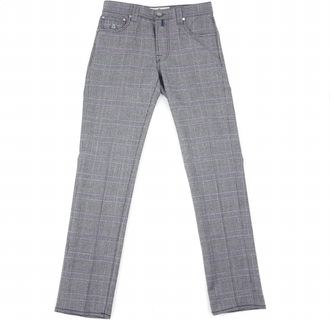 LUIGI BORRELLI NAPOLI Mens Wool 5 Pocket Pants In Light Gray And Black Glen Plaid