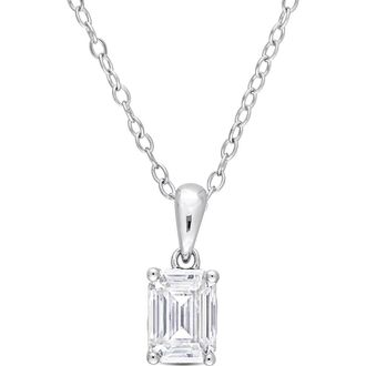 Delmar Sterling Silver Emerald Cut Lab Created Moissanite Pendant Necklace at Nordstrom Rack