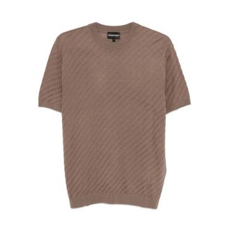 Emporio Armani Rondgebreide kleding - Heren - Ronde hals truien - Bruin - L - Wol - Truien & Vesten