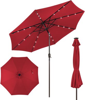 Costway Costway - Sombrilla De Playa Solar Led 3m Plegable Quitasol Parasol Para Jard&iacute;n Patio Balc&oacute;n Rojo