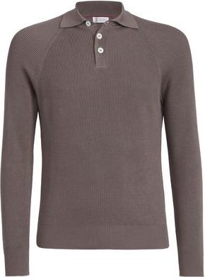 Brunello Cucinelli Rib knit polo in Hazelnut at Nordstrom, Size 56 It