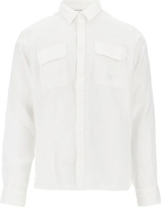 C.P. Company Borstzak Shirt - Heren - Casual Overhemden - Wit - M - Linnen - Overhemden