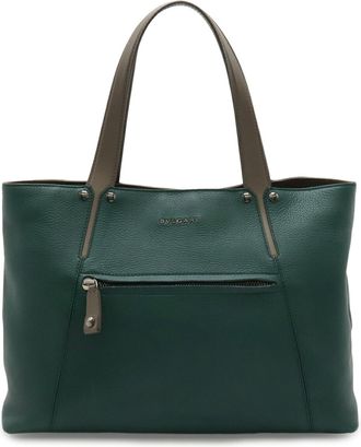 Bulgari Brown Green Leather Shoulder Bag Tote Bag (Pre-Owned)