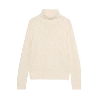 Brooks Brothers Lamswollen coltrui - Dames - Coltruien - Wit - XS - Wol - Truien & Vesten