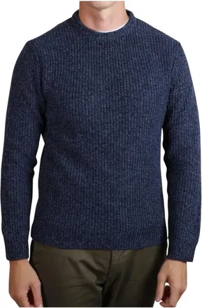 Daniele Fiesoli Truien & Vesten, Heren, Blauw, 2Xl, Wol, Blauwe Crew Neck Sweater Gestreept Gebreid