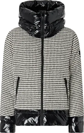 Pinko Cropped Houndstooth Tweed Jacket With Glossy Quilted Detailing