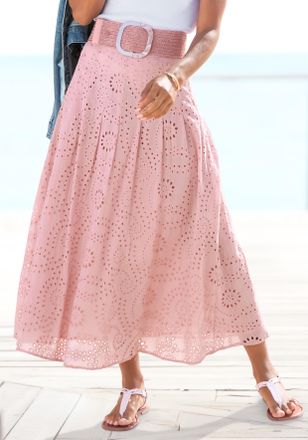 Buffalo Maxirock BUFFALO, Damen, Gr. 34, lila (mauve), Web, Obermaterial: 100% Baumwolle. Futter: 100% Viskose, unifarben, figurumspielend kn&ouml;chelfrei, R&ouml;cke 