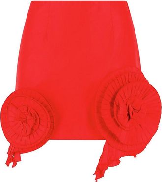Blumarine Short Taffeta Skirt With Red Roses