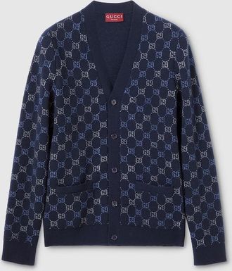 Gucci GG Double Wool Knit Sweater, Size XXXL, Blue, Ready-to-wear