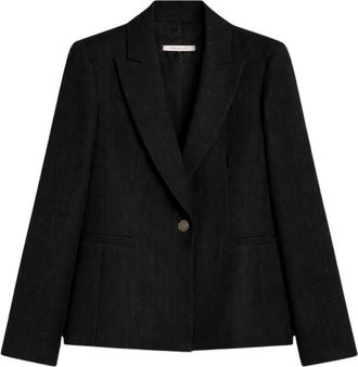 Pennyblack Pinstriped Lurex Diagonal Blazer - Dames - Blazers - Zwart - S - Katoen - Jassen