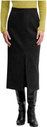Sandro Ferrone Midi Rok met Split Vooraan - Dames - Midirokken - Zwart - XS - Leer - Rokken