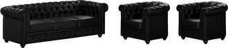 Vente-Unique Sof&aacute; 3 plazas y 2 sillones CHESTERFIELD - Piel sint&eacute;tica - Negro