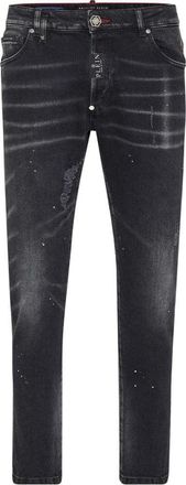 Philipp Plein Slim Fit Distressed Black Denim Jeans With Five-Pocket Design
