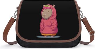 Generic Capybara And Strawberry Crossbody Bag Womens Handbag PU Message Bags Shoulder Purse with Adjustable Strap