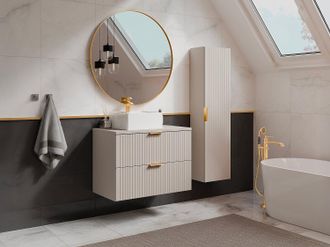Vente-Unique Colonna da bagno sospesa con scanalature H140 cm Beige - ZEVARA