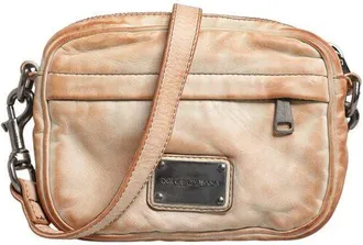 Dolce & Gabbana Dolce & Gabbana Vintage Leather Logo Plaque Crossbody Bag Beige