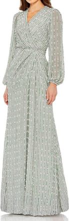 Mac Duggal Sequin-Embellished Long Sleeve V-Neck Evening Gown in Sage at Nordstrom, Size 10