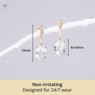 MAX + STONE 14k Yellow or White Gold 10x8mm Oval Cut Gemstone Drop Dangle Earrings