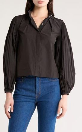 Derek Lam Lupa Pleated Long Sleeve Button-Up Shirt in Black at Nordstrom Rack, Size 12