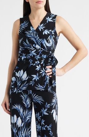Anne Klein Floral Sleeveless Wrap Top in Anne Black Multi at Nordstrom, Size X-Large P