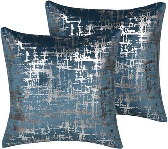 Beliani Beliani - Conjunto De 2 Cojines De Terciopelo Azul Plateado Patr&oacute;n Met&aacute;lico 45 X 45 Cm Efecto Craquelado Glamour Gardenia