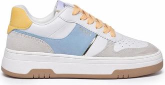 Twin-Set Womens Leather and Suede Sneakers - White/Light Blue