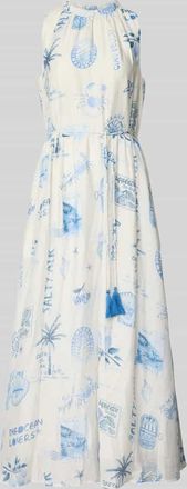 Oui Maxikleid mit Bindeg&uuml;rtel und Schl&uuml;selloch-Ausschnitt in Weiss, Gr&ouml;&szlig;e 36