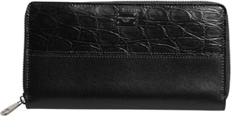 Dolce & Gabbana Zwarte Leren Logo Plaque Portemonnee - Heren - Portefeuilles - Zwart - ONE Size - Leer - Accessoires