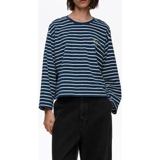 Bimba & Lola Striped Towel Long Sleeve T-Shirt in Navy at Nordstrom, Size X-Small Eu