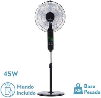 Fabrilamp Ventilador De Pie Rodium Negro 3vel 45w Regx43x40cm Oscilante 5asp.tactil C/remoto Y Temporizador