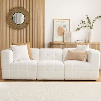 Birlea 3 Seater Sofa Settee White Boucle Teddy Fabric Cloud