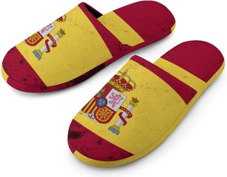 Generic Spanish Flag Flannel Mens Slip-on Slippers Winter Warm House Shoes with Rubber Sole for Home Hotel