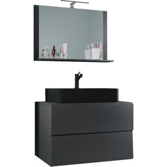 ebuy24 Ebuy24 - Vcm 3 Pcs Lavabo Lavabo Gabinete Inferior Ancho 80 Cm Muebles De Ba&ntilde;o Con Cajones Espejo Lendas M (antracita / Roble Miel)
