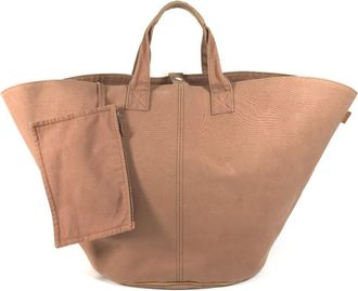 Herm&egrave;s Brown Cotton Beach Bag Shoulder Bag Tote Bag (Pre-Owned)