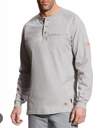 Ariat Mens Fr Air Henley Long Sleeve Work Shirt In Silver