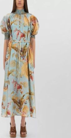 Zimmermann silk ascension printed high neck puff sleeve maxi dress