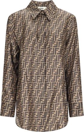 Fendi FF Twill Shirt - Dames - Overhemden - Bruin - 2XS - Leer - Overhemden