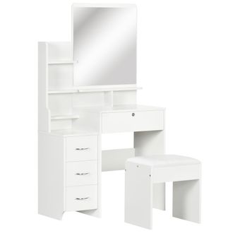HOMCOM Tocador con espejo 80x38x143 cm blanco