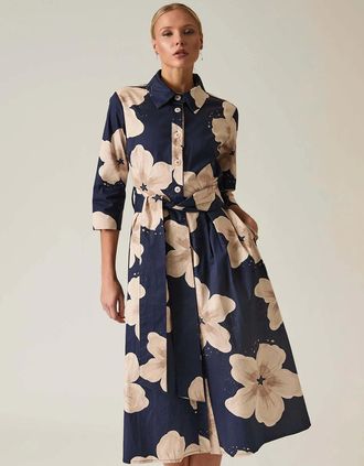 James Lakeland Womens Navy Flower Cotton Dress - Size: 16