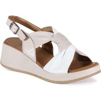 Diba KALA FLOWER Leather Wedge Heel Sandal in White/silver at Nordstrom, Size 42