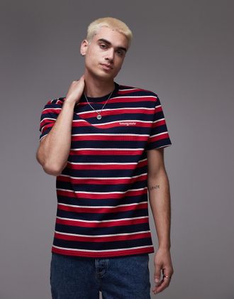 Tommy Jeans T-Shirt in piqué a righe blu navy rosse e bianche-Bianco