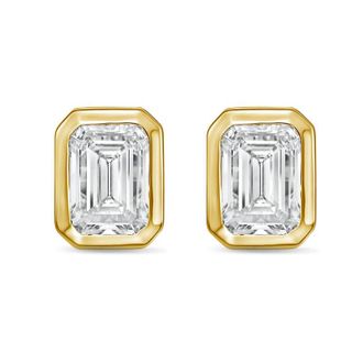 Diana M. Jewels 14Kt Yellow Gold 2.50 cts Lab Grown Emerald Diamond Bezel Studs