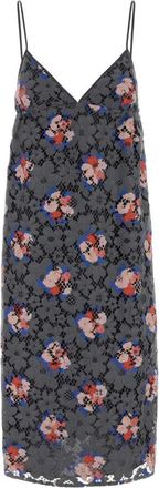 Fendi Grey V-Neck Printed Lace Dress