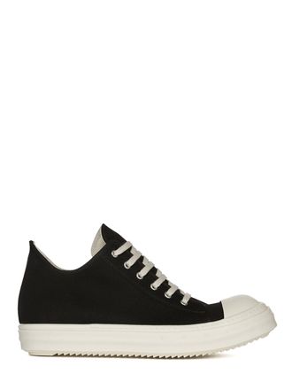 Rick Owens Low-Top Sneakers In Black Denim With Contrasting Rubber Sole
