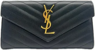 Saint Laurent Black Leather Long Wallet (Bi-Fold) (Pre-Owned)