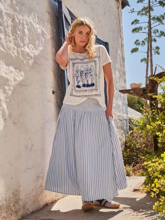 Fat Face FatFace Hetty Blue Stripe Midi Skirt